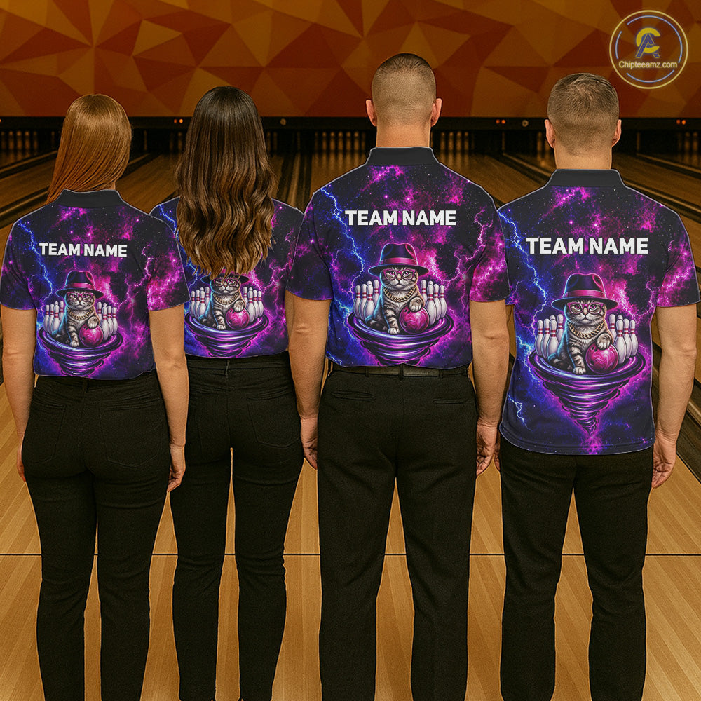 Cool Cat Funny Bowling Polo 1/4-Zip Shirts For Men Custom Galaxy Tornado Bowling Team Jerseys NYN3412