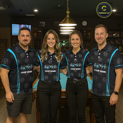Black & Blue Crown 8 Ball Pool Billiard Apparel For Women Custom Billiard Team Shirt Designs NYN2407