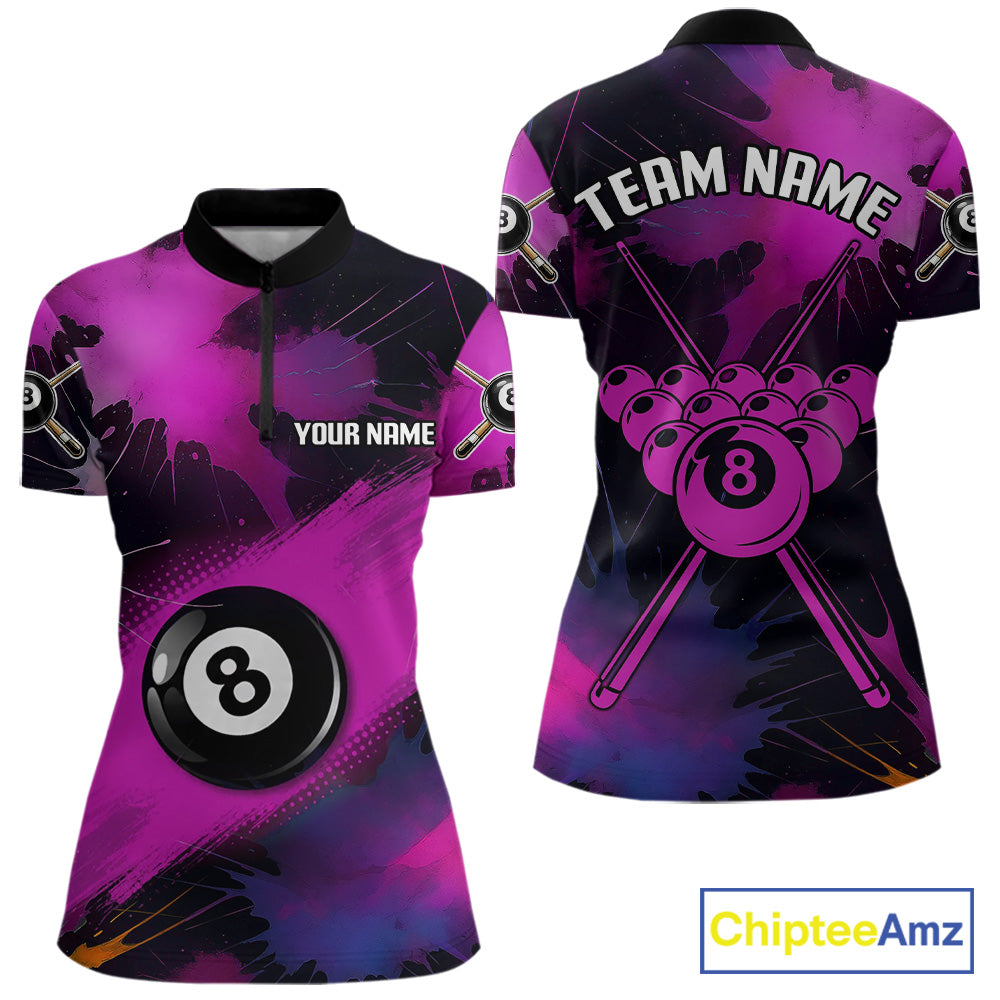 Grunge Paint Splatter Pink Ball 8 Billiard Shirts For Women Personalized Billiard Attire Gifts NYN2789