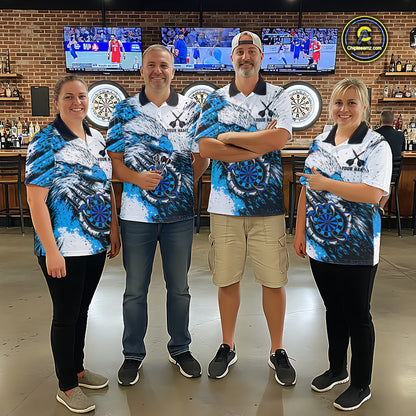 Custom Blue Grunge Eagle Scratch Dartboard Women Darts Polo & 1/4-Zip Shirts Dart Team Jerseys NYN2797