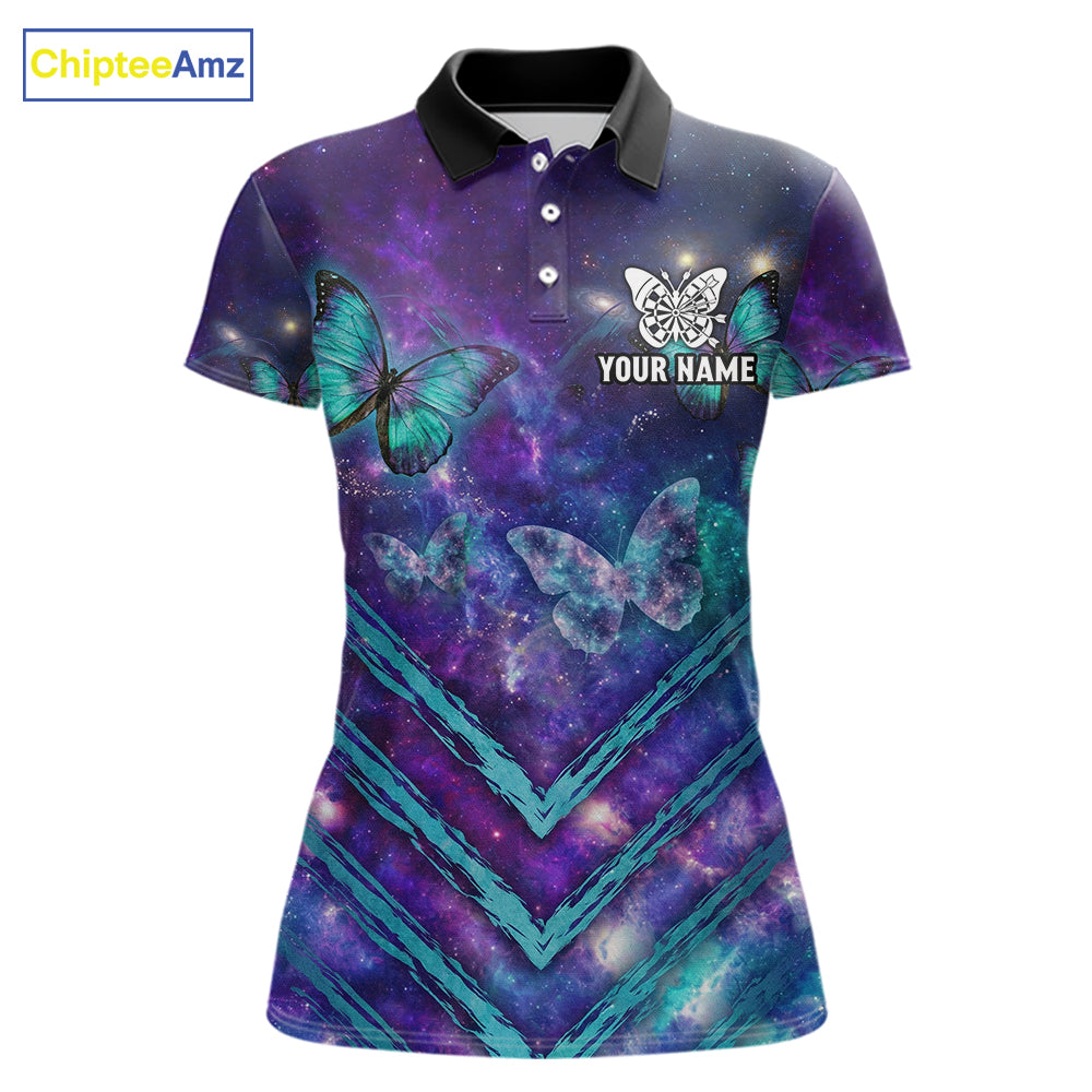 Blue Purple Galaxy Darts Polo & 1/4-Zip Shirt For Women Personalized Butterfly Dart Team Appeal NYN3010