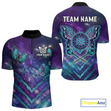 Load image into Gallery viewer, Blue Purple Galaxy Darts Polo &amp; 1/4-Zip Shirt For Men Personalized Butterfly Dart Team Appeal NYN3010