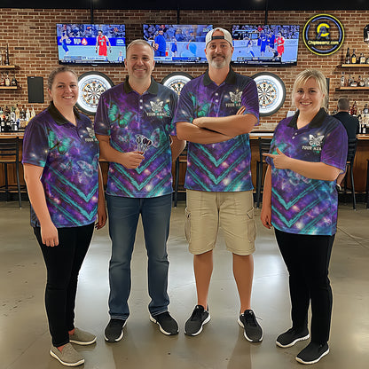 Blue Purple Galaxy Darts Polo & 1/4-Zip Shirt For Women Personalized Butterfly Dart Team Appeal NYN3010