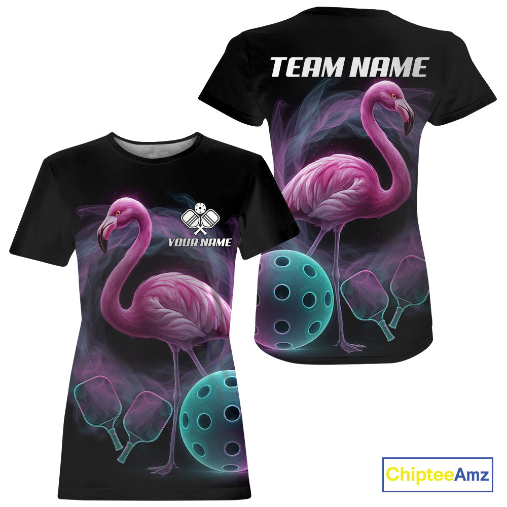 Turquoise & Pink Smokes Flamingo Custom Women's Pickleball T-Shirt Funny Pickleball Outfits NYN1890