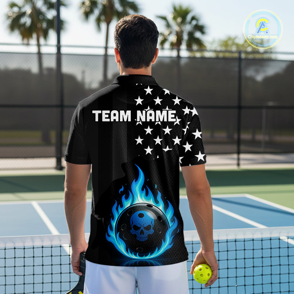 Custom Blue Flames Pickleball Ball 3D League Jerseys Men Pickleball US Flag Team Shirts NYN2146