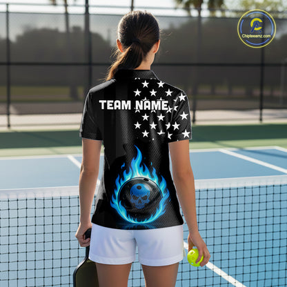 Custom Blue Flames Pickleball Ball 3D League Jerseys Women Pickleball US Flag Team Shirts NYN2146