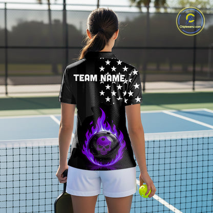 Custom Purple Flames Pickleball Ball 3D League Jerseys Women Pickleball US Flag Team Shirts NYN2147