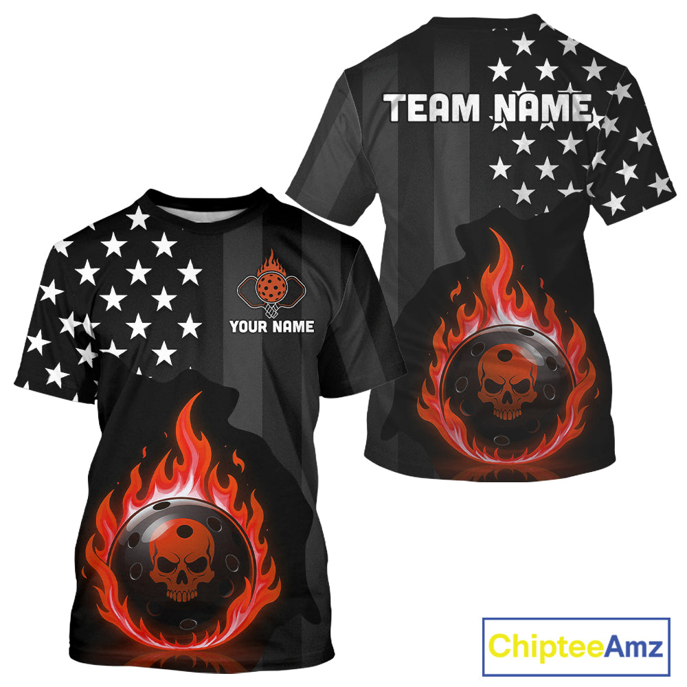 Custom Red Flames Pickleball Ball 3D League Jerseys Men Pickleball US Flag Team Shirts NYN2148