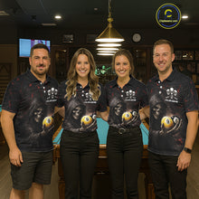 Load image into Gallery viewer, Red Grunge Grim Reaper Hold 8 Ball &amp; 9 Ball Pool Men Billiard Shirt Custom Billiard Team Attire NYN2639