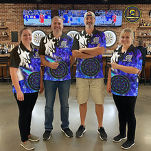 Load image into Gallery viewer, Custom Blue Flaming Dartboard Darts Polo &amp; 1/4-Zip Shirts For Women Fire Dart Team Jerseys NYN2804