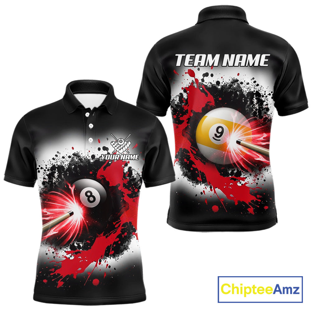Lightning red billiard 8 ball and 9 ball shirt for men custom grunge pool team jersey