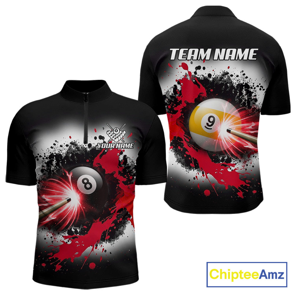 Lightning red billiard 8 ball and 9 ball shirt for men custom grunge pool team jersey