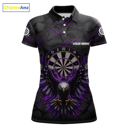 Purple Grunge Eagle Women's Darts Polo Shirt Mockup, Custom Eagle Dartboard Tournament Jersey, Personalized Dart Team Apparel