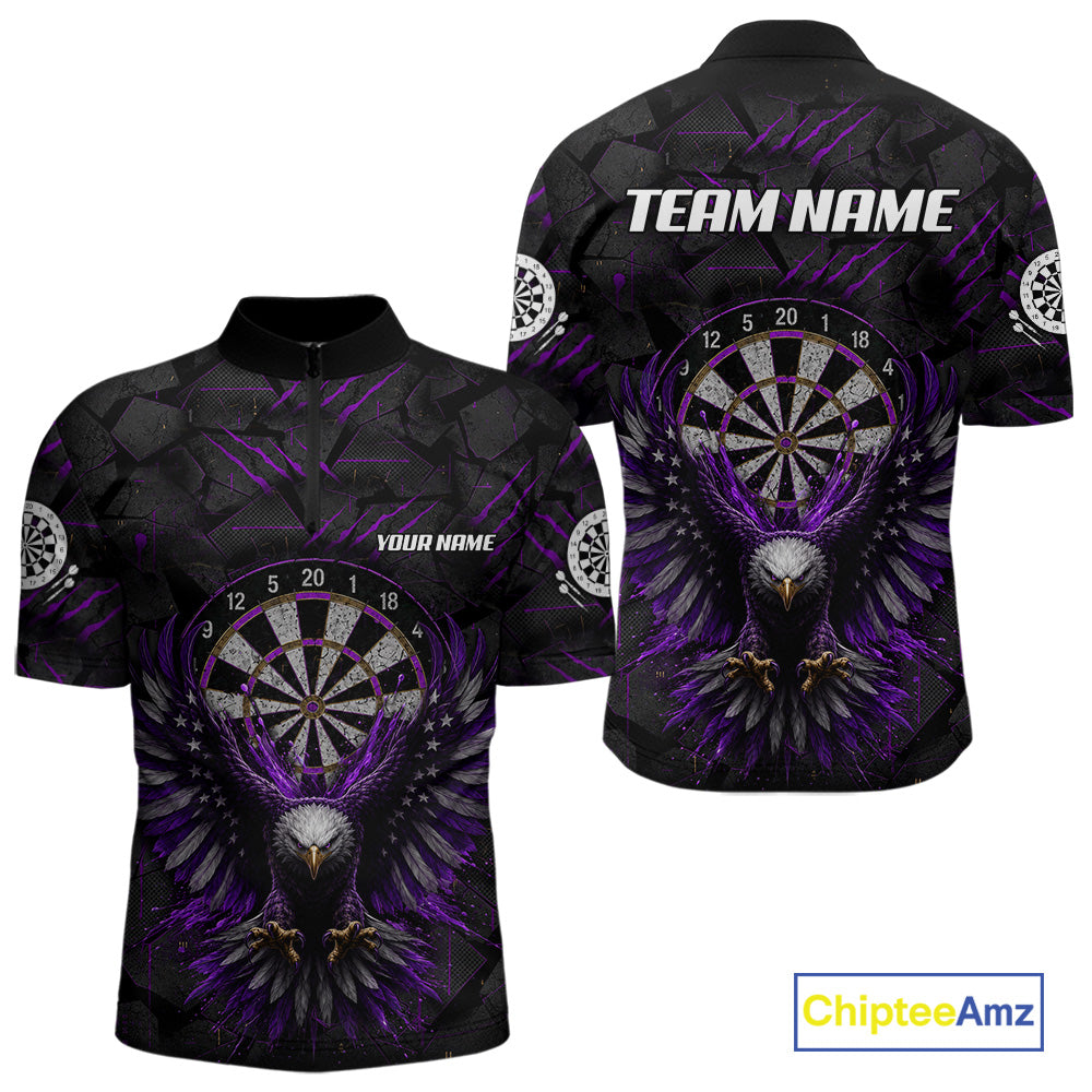 Purple Grunge Eagle Men's Quarter-Zip Darts Jersey Mockup, Professional Dart Competition Shirt, Personalized Team Apparel