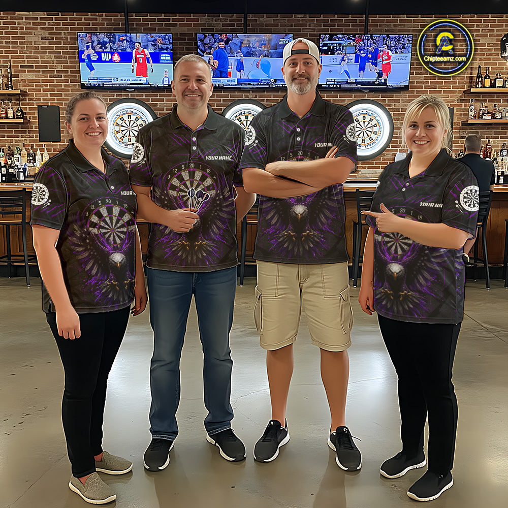 Dart team wearing Purple Grunge Eagle Custom Jerseys, Personalized Dart Tournament Uniforms, League Team Apparel