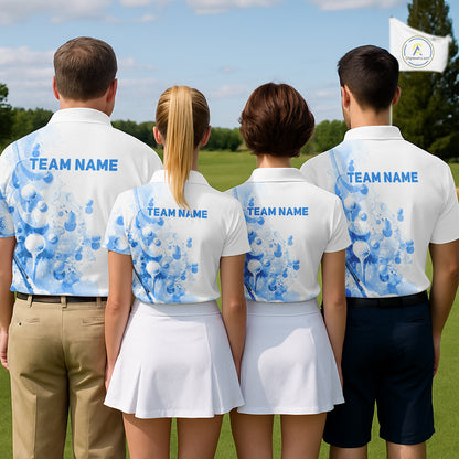 Blue Splatter Golf Ball & Clubs Team Apparel Mens Polo Shirts Custom Golf Shirt For Men NYN3997