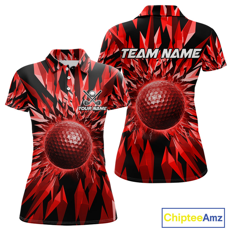 Icy Red Geometric Womens Golf Polo Shirt Customize Golf Gifts For Women Golf Team Attire NYN4006