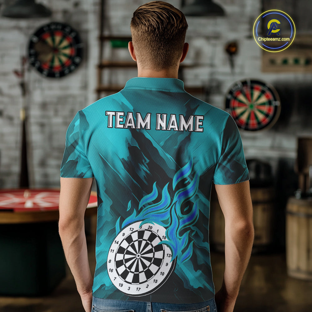 Custom Turquoise Flaming White Dartboard Dart Polo Shirt For Men Outfits Dart Jerseys NYN1611