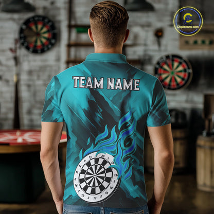 Custom Turquoise Flaming White Dartboard Dart Polo Shirt For Men Outfits Dart Jerseys NYN1611