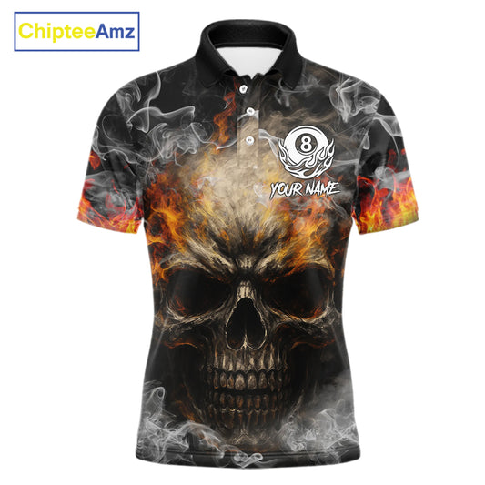 Fire Flame Skull Balls Billiard Shirt For Men Custom Smoke Ball 8 Pool Billiard Team Shirts NYN2414