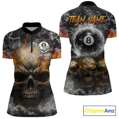 Fire Flame Skull Balls Billiard Shirt For Women Custom Smoke Ball 8 Pool Billiard Team Shirts NYN2414