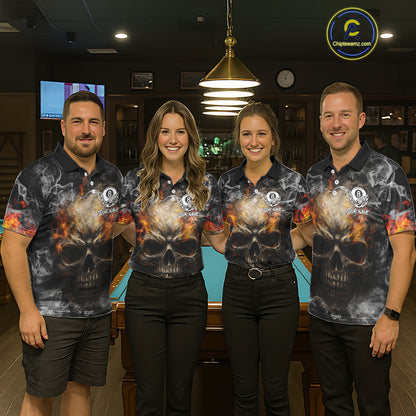Fire Flame Skull Balls Billiard Shirt For Men Custom Smoke Ball 8 Pool Billiard Team Shirts NYN2414