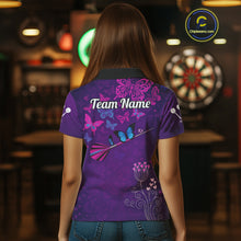 Load image into Gallery viewer, Purple Butterflies Dart Arrow Women's Darts Shirt - Custom Name For Darts Jersey NYN0476