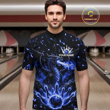Load image into Gallery viewer, Fire Flame Dragon Bowling Polo Quarter Zip Shirts For Men Custom Team Bowling Jerseys | Blue NYN3451
