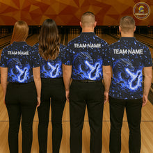 Load image into Gallery viewer, Fire Flame Dragon Bowling Polo Quarter Zip Shirts For Men Custom Team Bowling Jerseys | Blue NYN3451