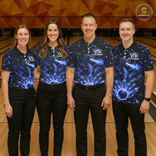 Load image into Gallery viewer, Fire Flame Dragon Bowling Polo Quarter Zip Shirts For Men Custom Team Bowling Jerseys | Blue NYN3451