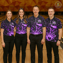 Load image into Gallery viewer, Fire Flame Dragon Bowling Polo Quarter Zip Shirts For Men Custom Team Bowling Jerseys | Purple NYN3452