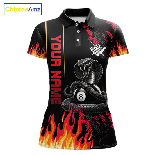 Red Fire Flame Cobra 8 Ball Pool Shirt For Women Custom Billiard League Team Polo & 1/4 Zip Jersey NYN4020