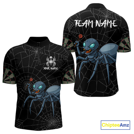 Gray Spider Webs Pattern Custom Aqua Blue Spider Dart Shirt For Men, Dart Jerseys NYN0245
