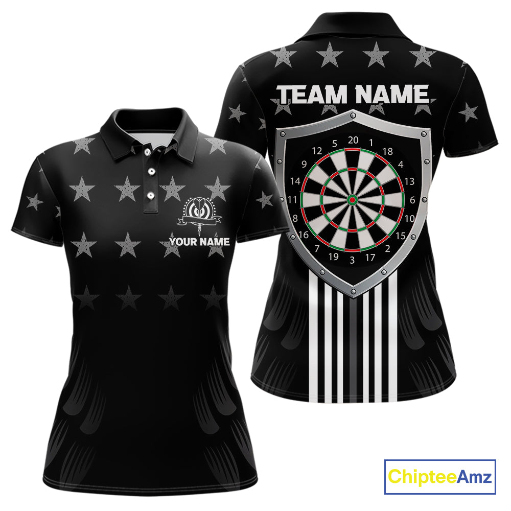 Black & Red US Flag Dartboard - Women's Patriotic Darts Shirt - Custom Name For Players NYN0488
