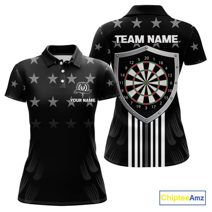 Black & Red US Flag Dartboard - Women's Patriotic Darts Shirt - Custom Name For Players NYN0488