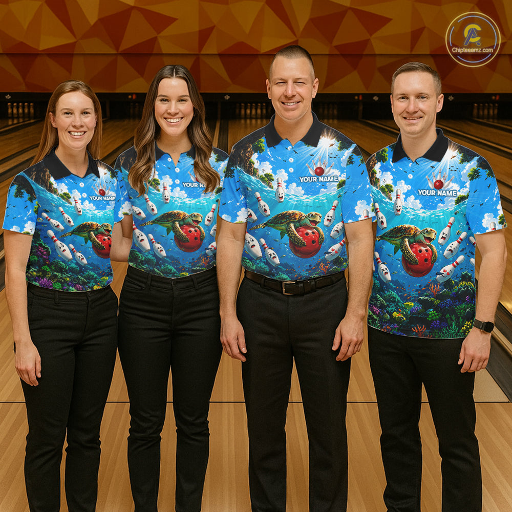 Ocean turtle bowling team shirts custom bowling jerseys for bowlers