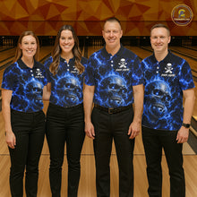 Load image into Gallery viewer, Blue skull thunder lightning bowling team shirts custom bowling jerseys