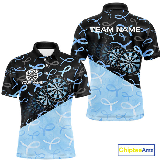 Blue Black Ribbon Men's Darts Polo Shirt Mockup, Custom Awareness Dart Tournament Jersey, Personalized Charity Team Apparel