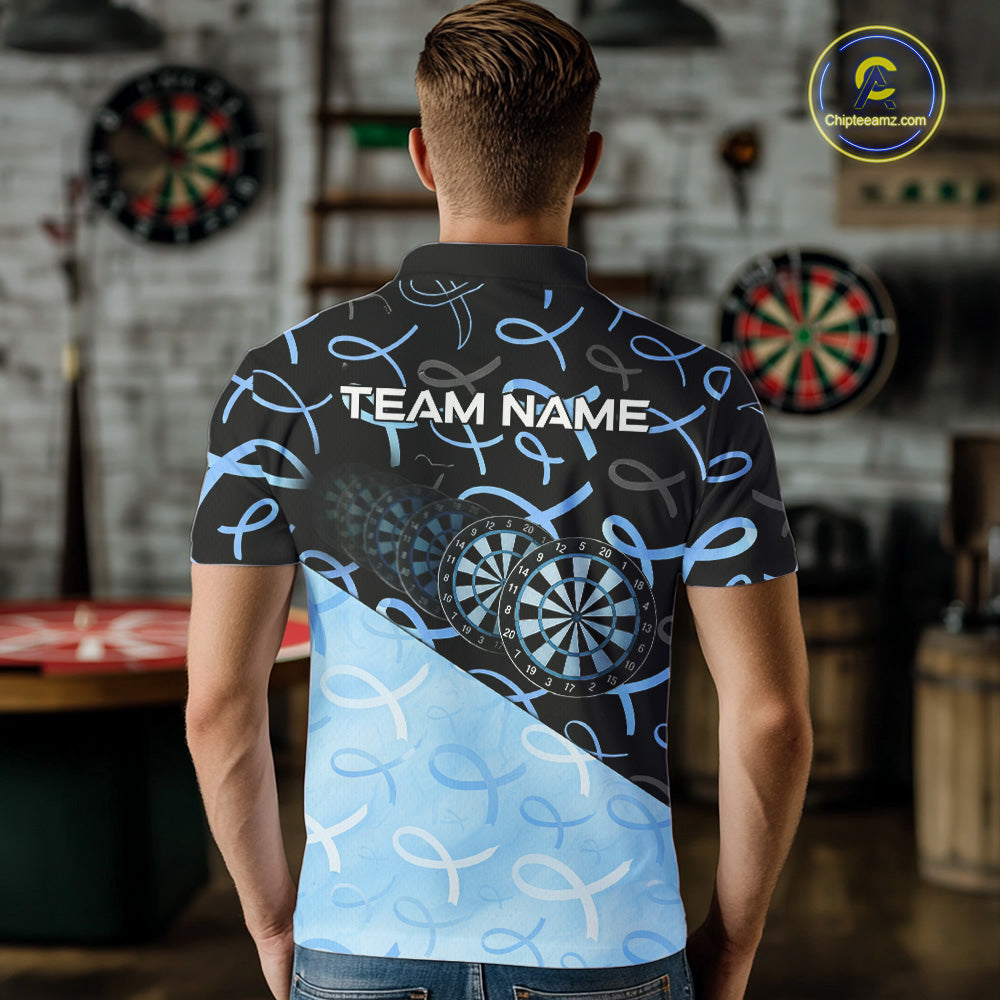 Male model wearing Prostate Cancer Awareness Darts Polo, Personalized Charity Tournament Jersey