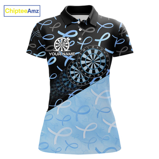 Blue Black Ribbon Women's Darts Polo Shirt Mockup, Prostate Cancer Awareness Dart Team Jersey, Personalized Charity Tournament Shirt