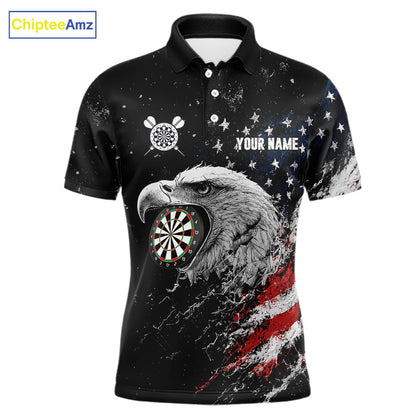 Custom USA Flag Eagle Men's Darts Polo Shirt Mockup, Patriotic Dart Team Uniform, Tournament Jersey