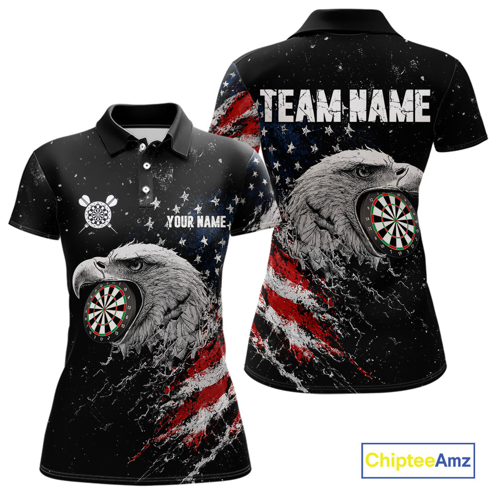 Custom USA Flag Eagle Women's Darts Polo Shirt Mockup, Patriotic Dart Tournament Jersey, Personalized League Apparel
