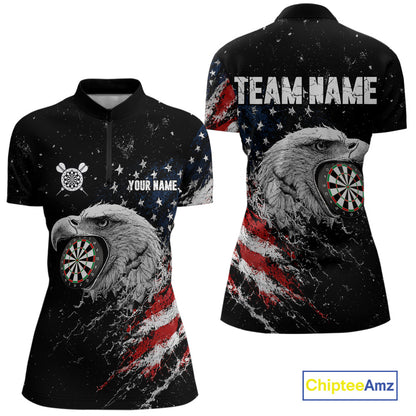 USA Flag Eagle Women's Quarter-Zip Darts Shirt Mockup, Personalized Tournament Apparel