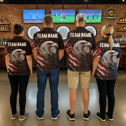 Dart team wearing USA Flag Eagle Custom Tournament Jerseys, Personalized Professional Dart Uniforms