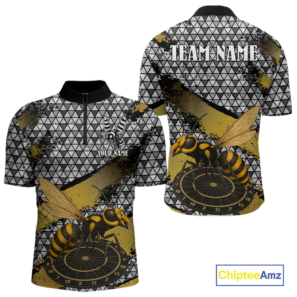 Custom Funny Gold Bee Silver Triangle Darts Quarter-Zip Shirt For Men Funny Dart League Jerseys NYN2176