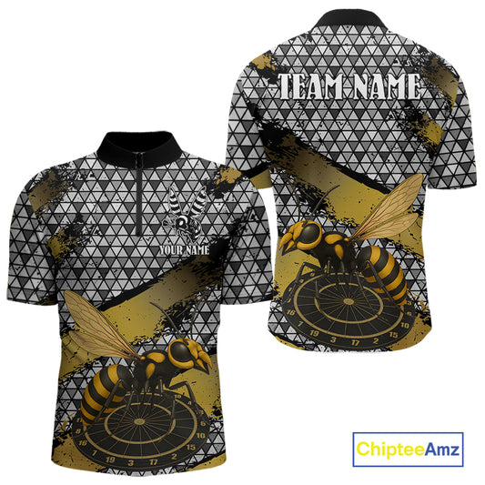 Custom Funny Gold Bee Silver Triangle Darts Quarter-Zip Shirt For Men Funny Dart League Jerseys NYN2176