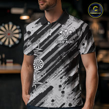 Load image into Gallery viewer, Custom Black Grey Grunge Streaks Skull Men Darts Polo Team Shirt Skull Dart League Jerseys NYN2180