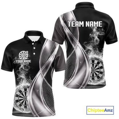 Black And Silver Darts Polo Shirts For Men Custom White Smoke Dartboard Dart Team Jerseys NYN2446
