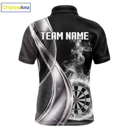 Black And Silver Darts Polo Shirts For Men Custom White Smoke Dartboard Dart Team Jerseys NYN2446