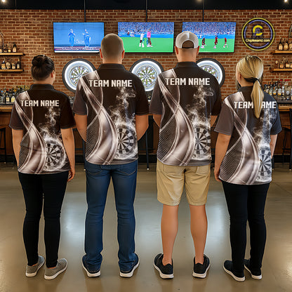 Black And Silver Darts Polo Shirts For Men Custom White Smoke Dartboard Dart Team Jerseys NYN2446